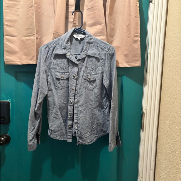Denim Button Down Shirt with Pearl Snap Buttons - Picture 1 of 2